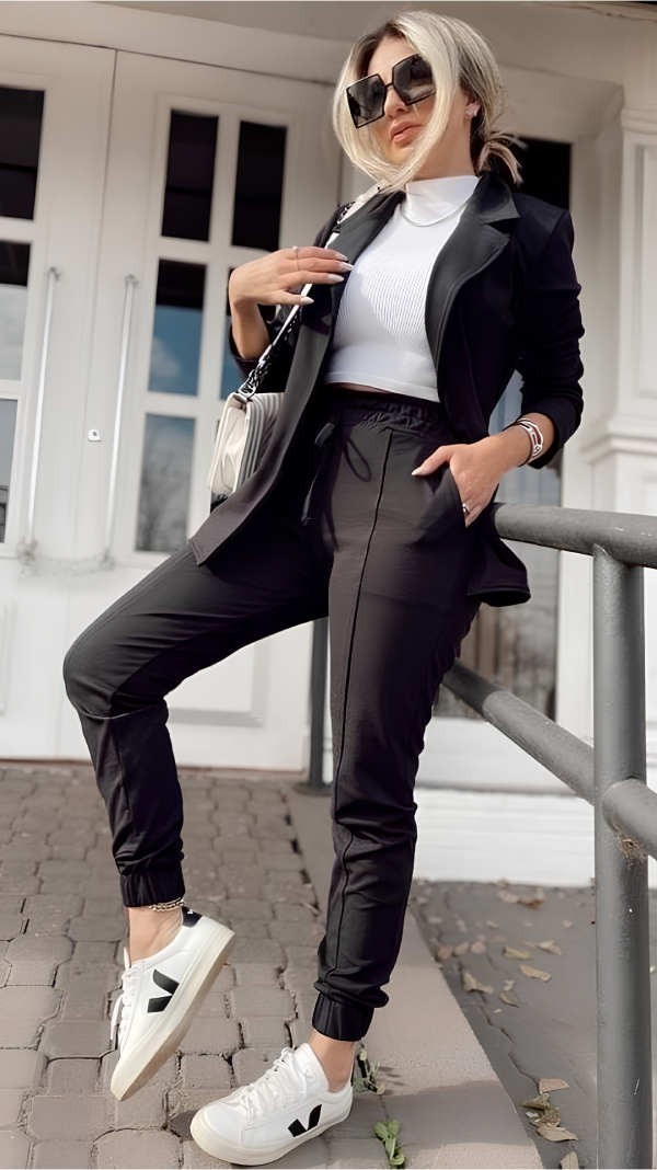Conjunto Lara: Calça E Blazer Em Ponto Roma Com Elastano