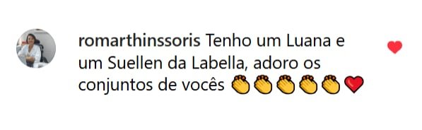 Comentário de usuário sobre conjuntos da Labella, expressando satisfação com os produtos.