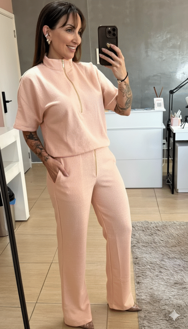 Conjunto London (Londres): Calça E Blusa Em Malha Tweed