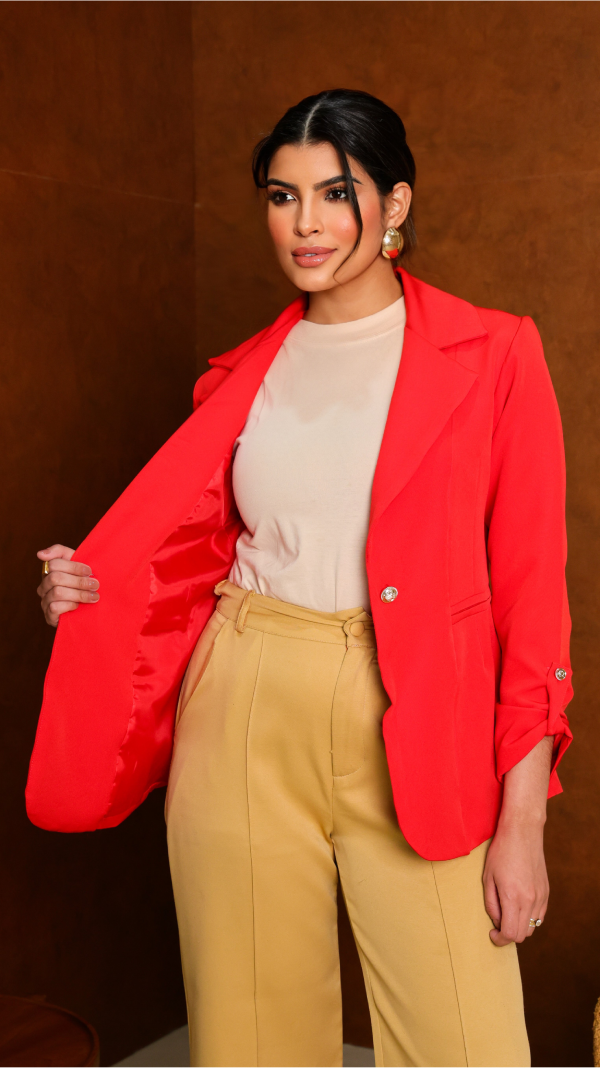 Blazer alongado Vermelho Alfaiataria com Forro