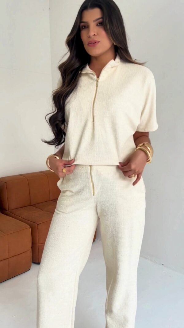 Conjunto London (Londres): Calça e Blusa em Malha Tweed