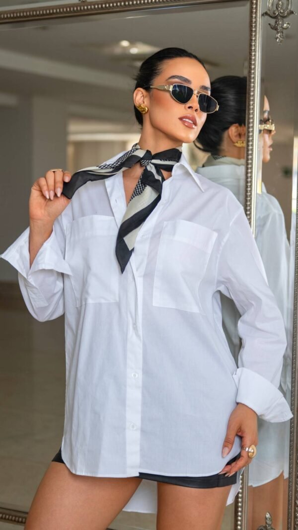 Camisa Leonina em Tricoline Risca de Giz