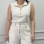 Conjunto Lisboa: Blusa e Bermuda em Malha Tweed