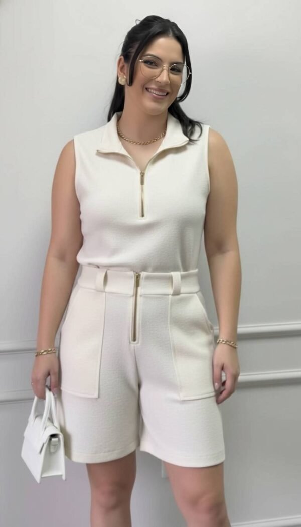 Conjunto Lisboa: Blusa e Bermuda em Malha Tweed