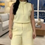 Conjunto Lisboa: Blusa e Bermuda em Malha Tweed