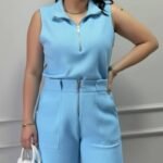 Conjunto Lisboa: Blusa e Bermuda em Malha Tweed