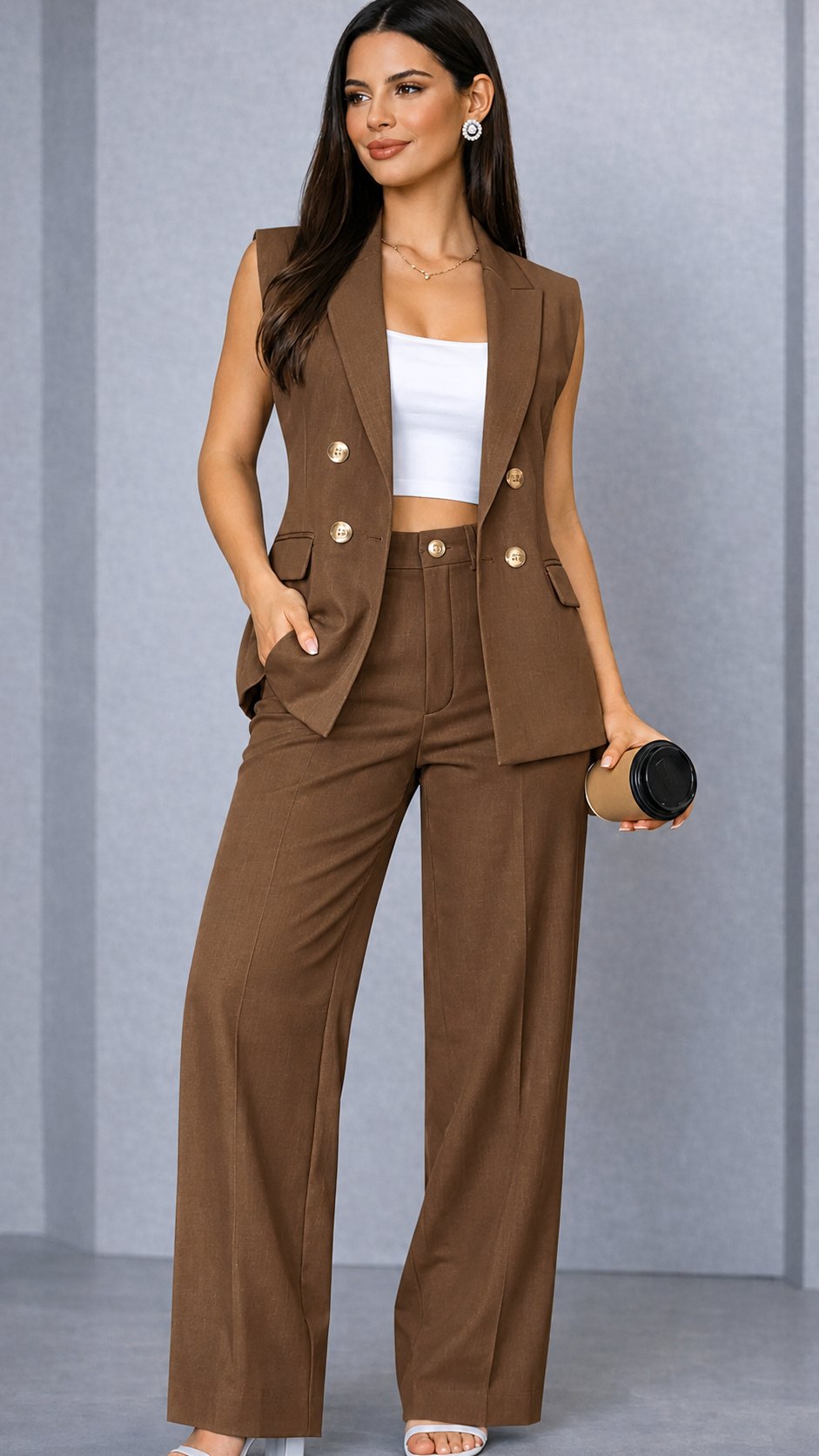 Conjunto Salvatore: Calça E Colete Em Alfaiataria Casual - Imagem 5