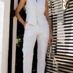 Conjunto Santorini Sofisticado com forro de cetim: Colete e Calça - Branco